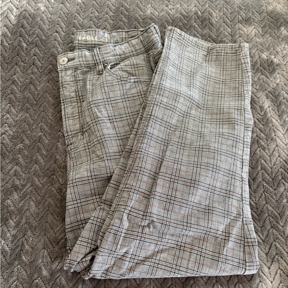 American Eagle Plaid Mom Straight Pants